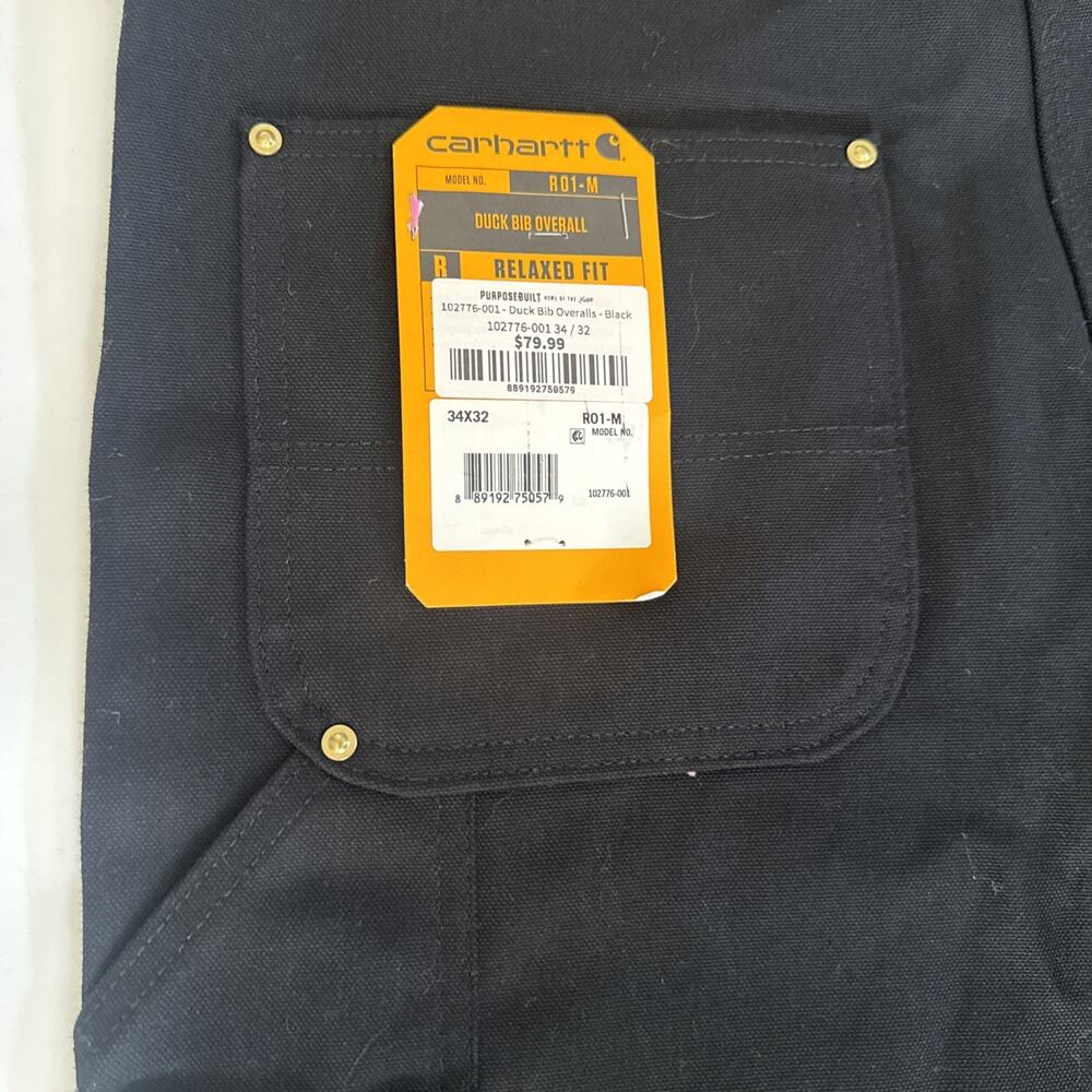 Carhartt Mens Black Duck Bib Overalls Relaxed Fit R01-M Size 34x32 USA MADE NWT - Picture 10 of 11